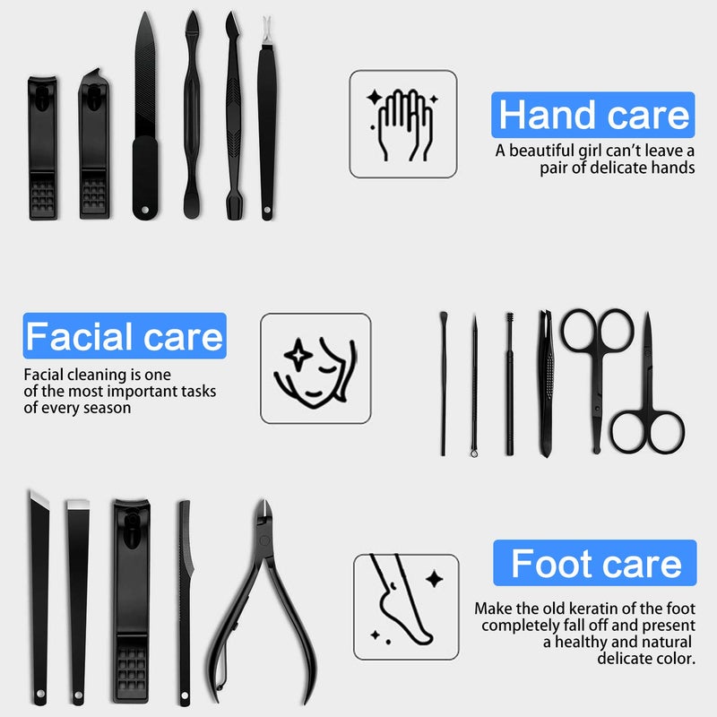 QLNE Manicure Pedicure Kit Nail Clippers Set 18 in 1 High Precision Stainless Steel Cutter File Sharp Scissors for Men & Women Fingernails & Toenails Vibrissac Scissors with Stylish Case (Red_18in1) - Image 4